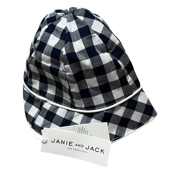 Janie & Jack Plaid Rimmed Bucket Hat Sz 6-12 Months Baby Girls Navy Blue & White - Picture 8 of 8